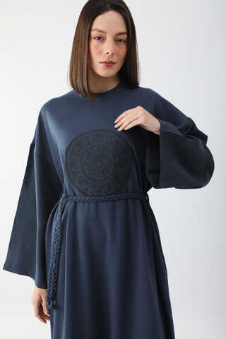 Nakışlı Sweat Elbise Lacivert - 6
