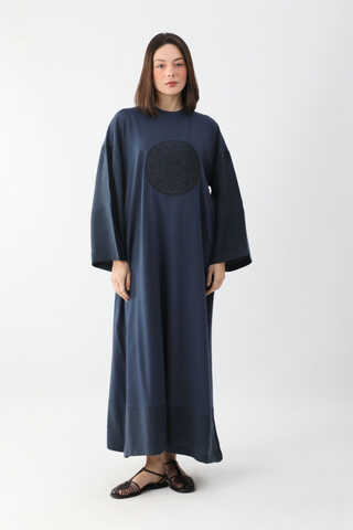 Nakışlı Sweat Elbise Lacivert - 1