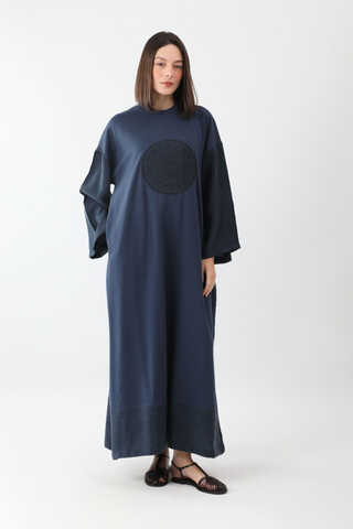 Nakışlı Sweat Elbise Lacivert - 2