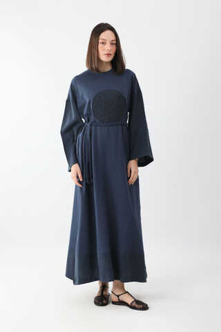 Nakışlı Sweat Elbise Lacivert - 4