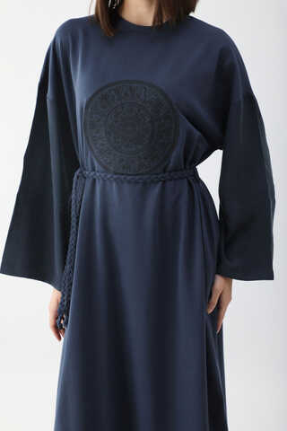 Nakışlı Sweat Elbise Lacivert - 7