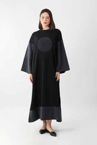 Nakışlı Sweat Elbise Siyah - 2