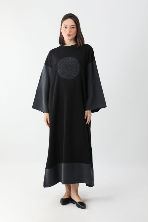 Nakışlı Sweat Elbise Siyah - 2