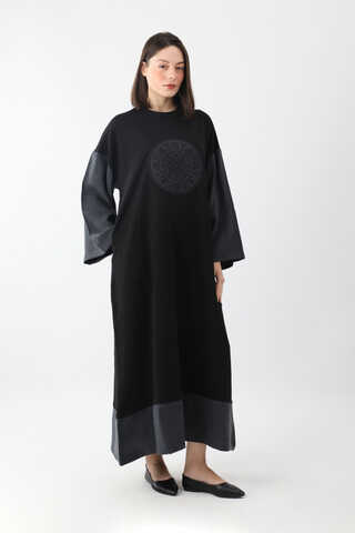 Nakışlı Sweat Elbise Siyah - 3
