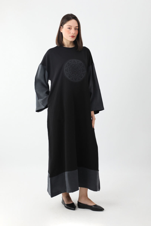 Nakışlı Sweat Elbise Siyah - 3