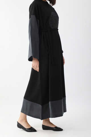 Nakışlı Sweat Elbise Siyah - 6