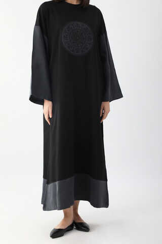 Nakışlı Sweat Elbise Siyah - 4