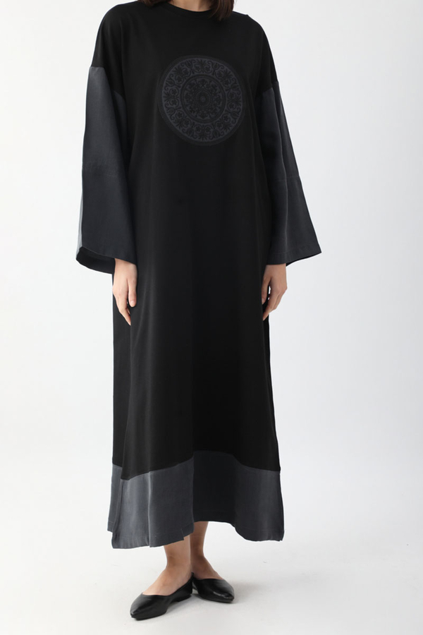 Nakışlı Sweat Elbise Siyah - 4