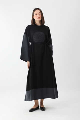 Nakışlı Sweat Elbise Siyah - 5