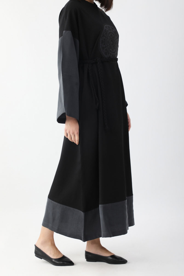 Nakışlı Sweat Elbise Siyah - 6