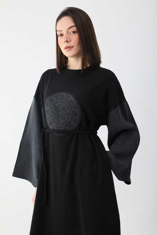 Nakışlı Sweat Elbise Siyah - 7