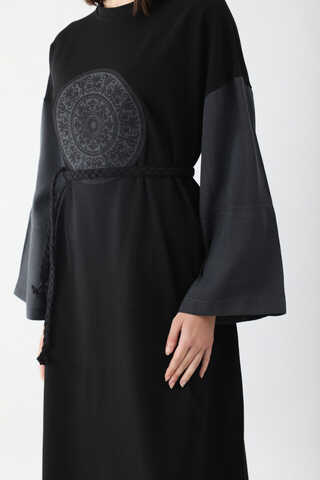 Nakışlı Sweat Elbise Siyah - 8