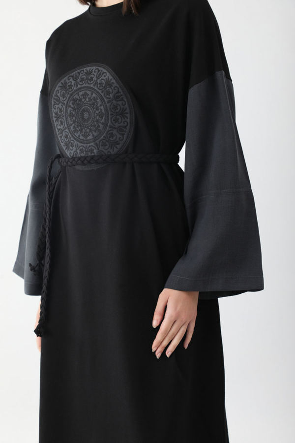 Nakışlı Sweat Elbise Siyah - 8