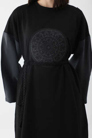 Nakışlı Sweat Elbise Siyah - 9