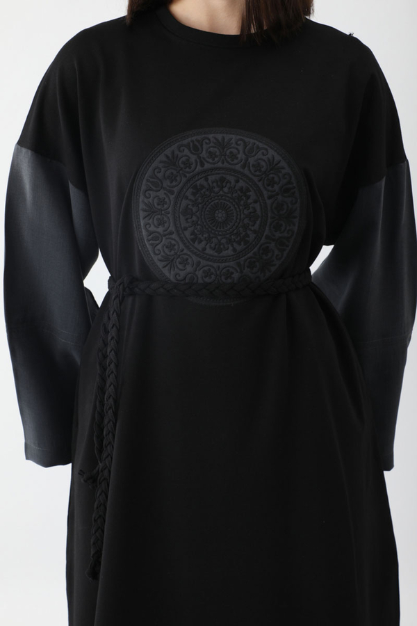 Nakışlı Sweat Elbise Siyah - 9