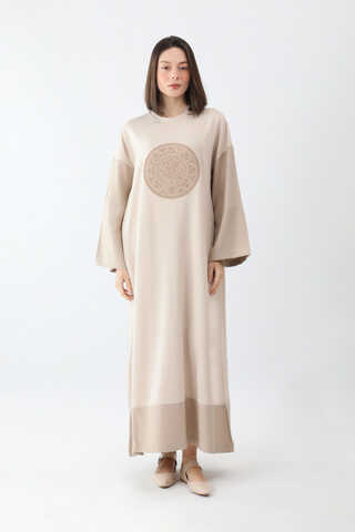 Nakışlı Sweat Elbise Taş - 1