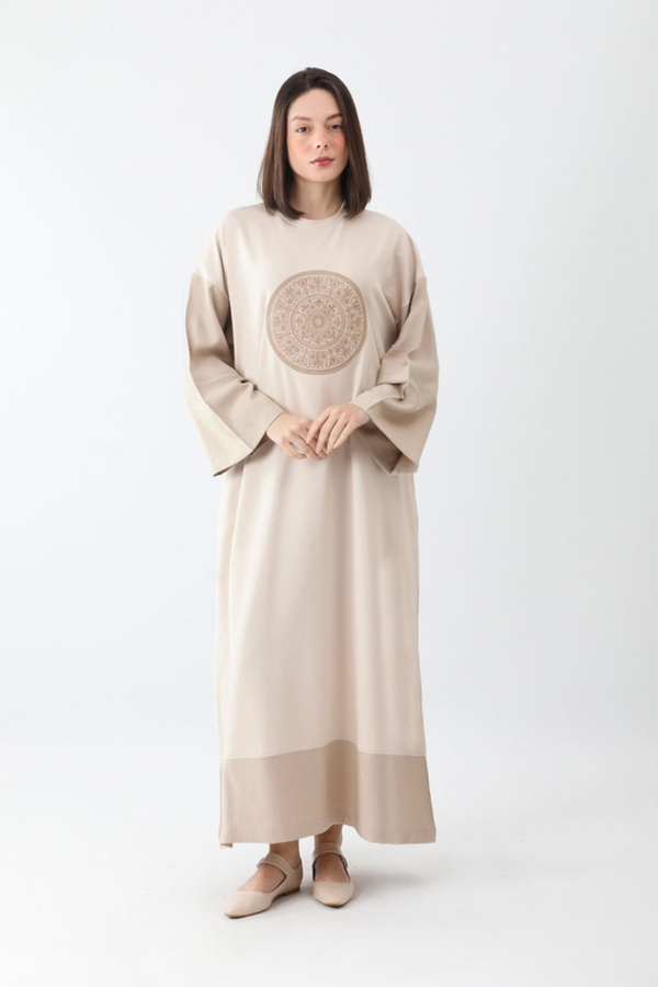 Nakışlı Sweat Elbise Taş - 2