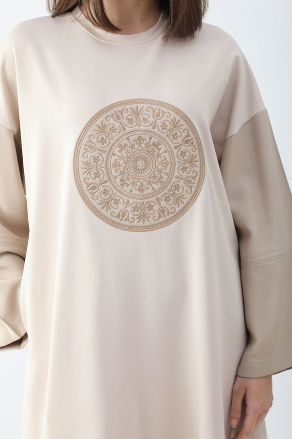 Nakışlı Sweat Elbise Taş - 3