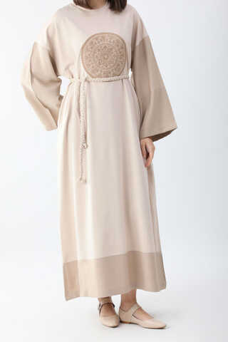 Nakışlı Sweat Elbise Taş - 6