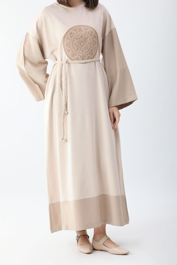 Nakışlı Sweat Elbise Taş - 6