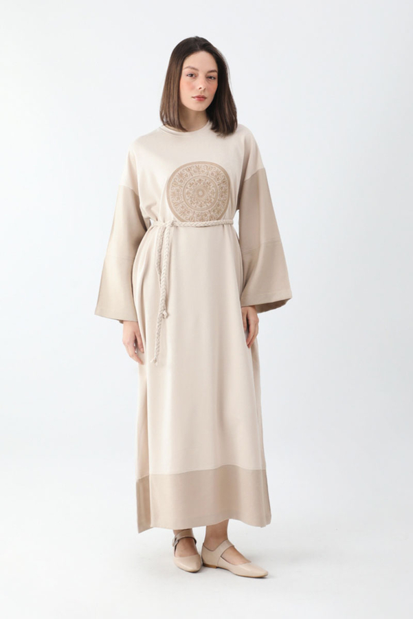 Nakışlı Sweat Elbise Taş - 7