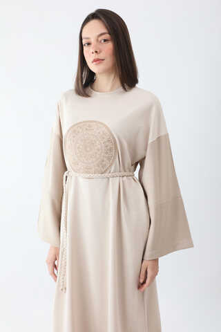 Nakışlı Sweat Elbise Taş - 8