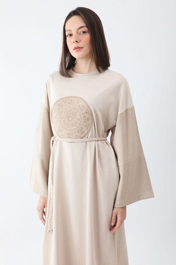Nakışlı Sweat Elbise Taş - 8