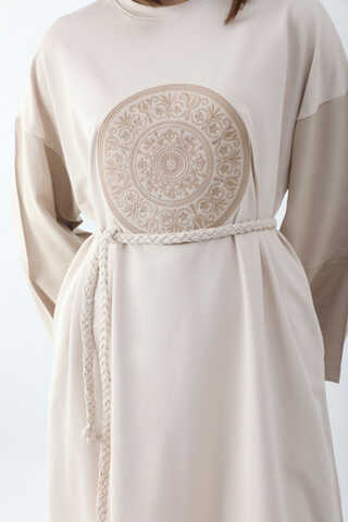 Nakışlı Sweat Elbise Taş - 9