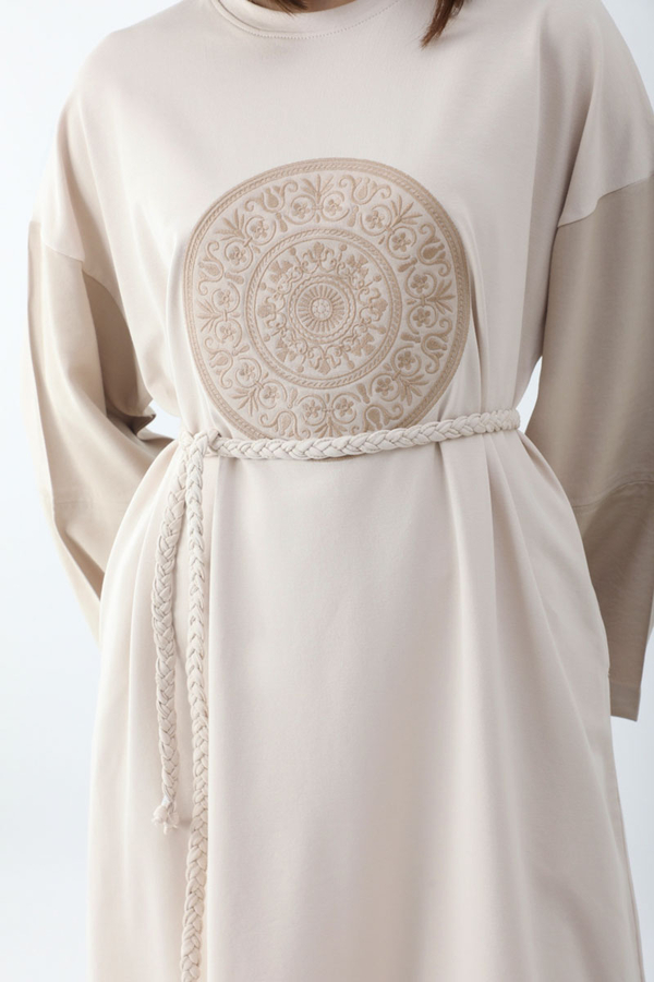 Nakışlı Sweat Elbise Taş - 9