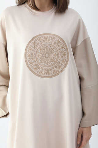 Nakışlı Sweat Elbise Taş - 3