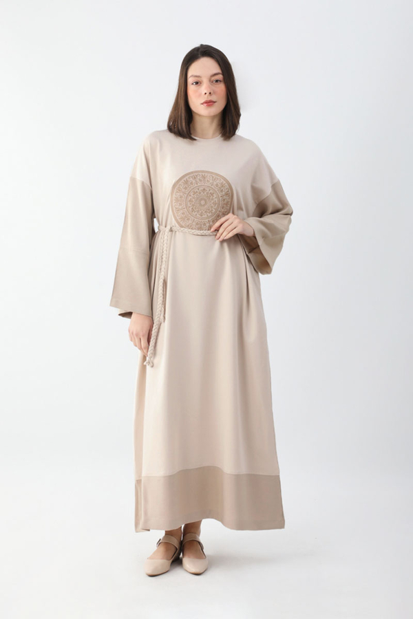 Nakışlı Sweat Elbise Taş - 4
