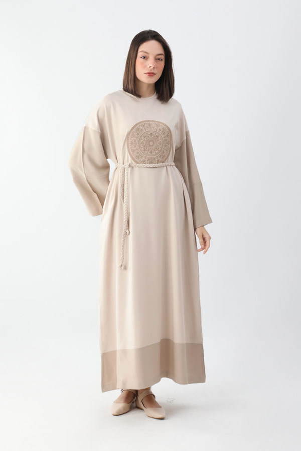 Nakışlı Sweat Elbise Taş - 5