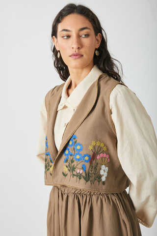 Nakışlı Yelek Etek Takım Camel - 11