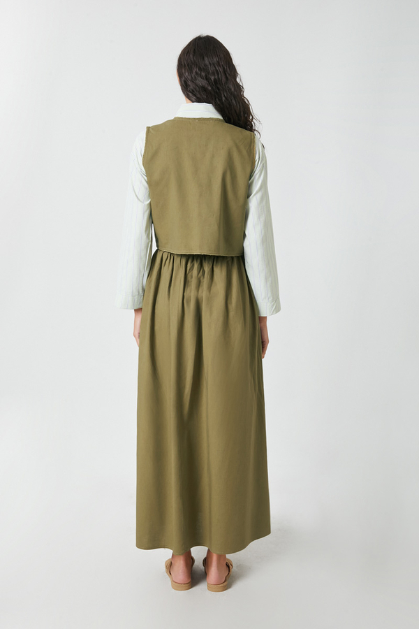 Nakışlı Yelek Etek Takım Haki - 12