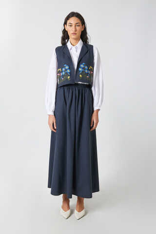 Embroidered Vest Skirt Set Navy - 2