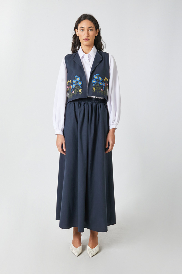 Embroidered Vest Skirt Set Navy - 2