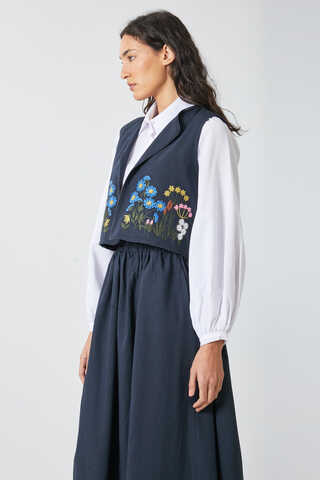 Embroidered Vest Skirt Set Navy - 4