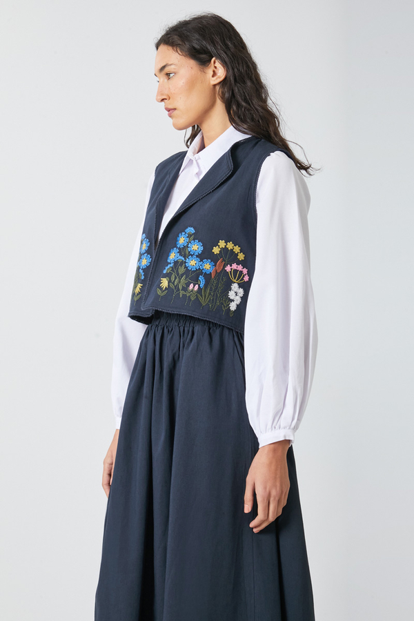 Embroidered Vest Skirt Set Navy - 4