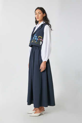 Embroidered Vest Skirt Set Navy - 5
