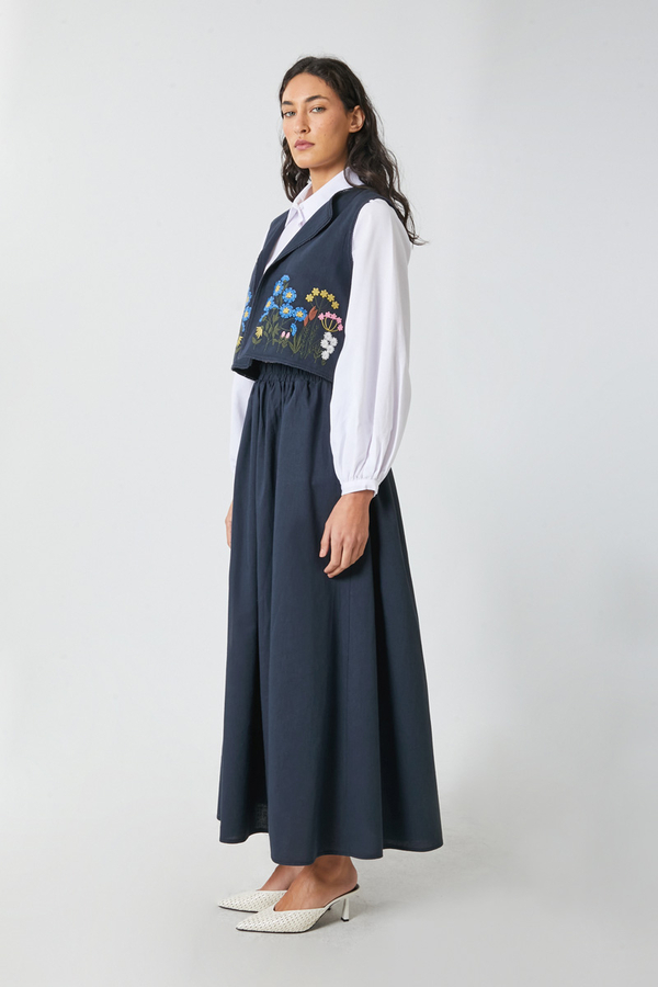Embroidered Vest Skirt Set Navy - 5