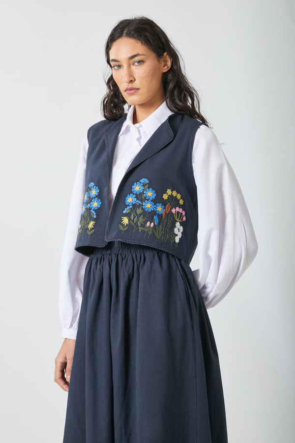 Embroidered Vest Skirt Set Navy - 6