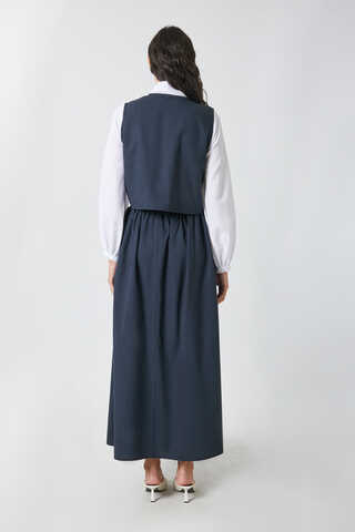 Embroidered Vest Skirt Set Navy - 12