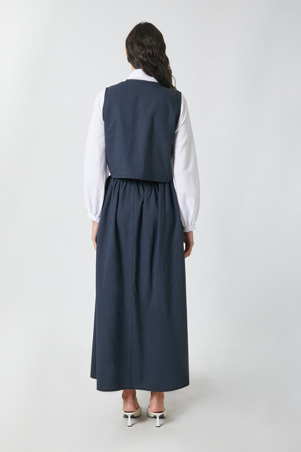 Embroidered Vest Skirt Set Navy - 12