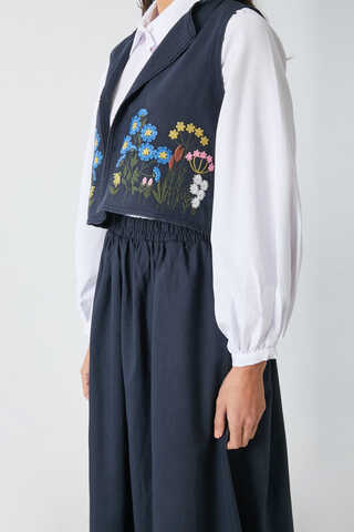 Embroidered Vest Skirt Set Navy - 7