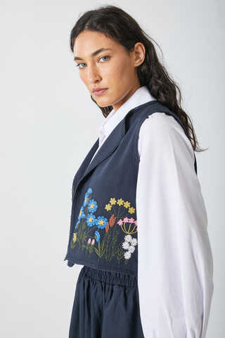 Embroidered Vest Skirt Set Navy - 8