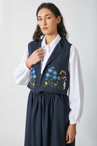 Embroidered Vest Skirt Set Navy - 9