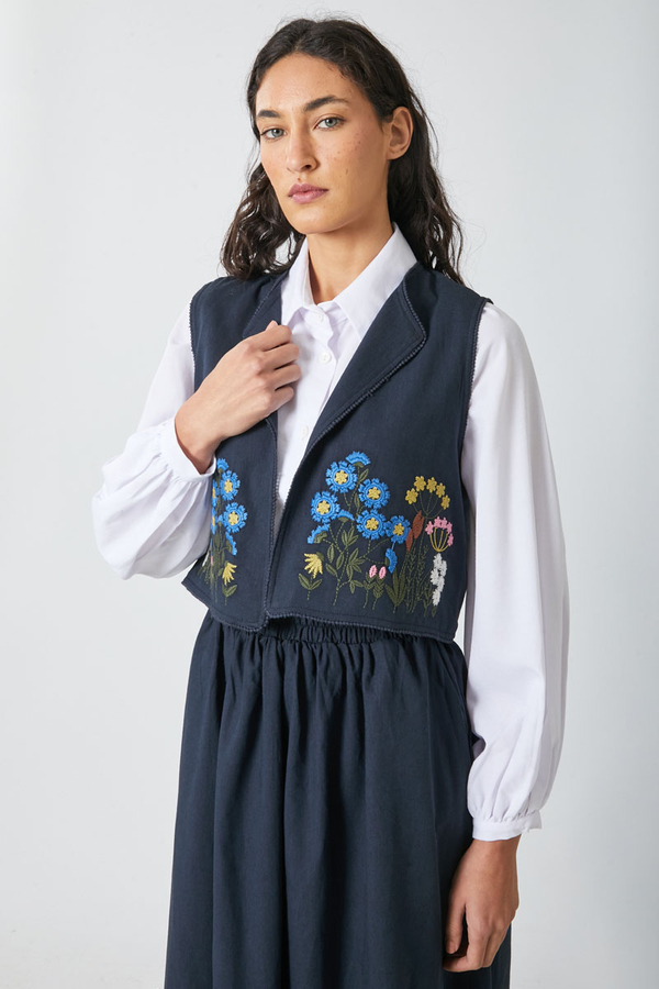 Embroidered Vest Skirt Set Navy - 9