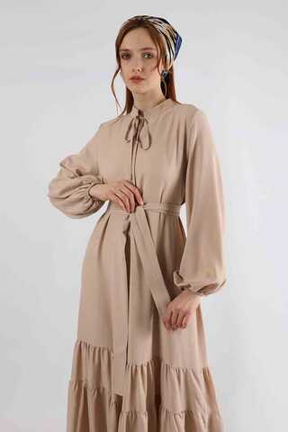 Nare Kuşaklı Elbise Vizon - 4