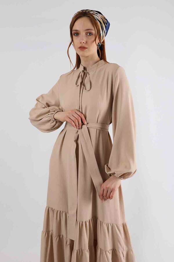 Nare Kuşaklı Elbise Vizon - 4