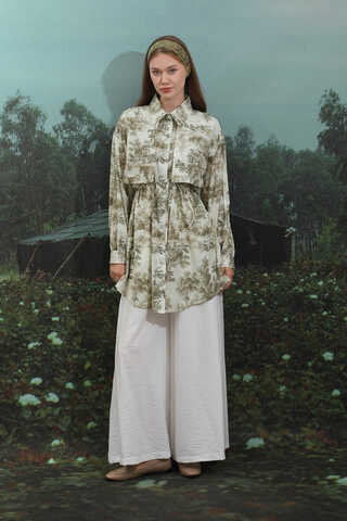 Natural  Desen Gömlek Tunik Haki - 1